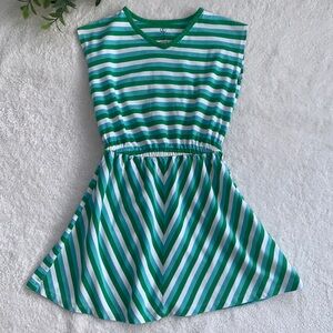 Land’s End Green Striped Dress 5/6 EUC Stretch Waist